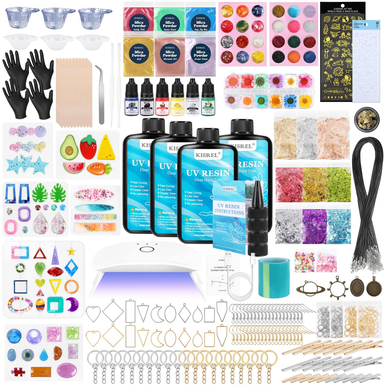 UV Resin Jewelry Making Kit, 400g Crystal Clear Resins with Light and Molds, DIY Jewelry Making Resin Kits, Resina Starter Kit for Keychain, Hair Clip and Earring
